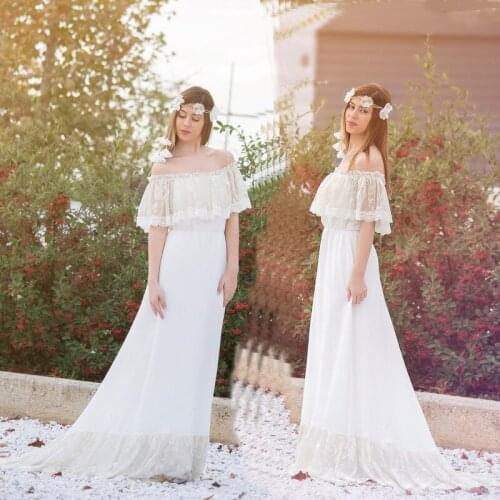 White Lace Maternity Dresses Photography Props Ruffles Shoulderless Maxi Maternity Gown Pregnancy Dress For Photo Shooting Women