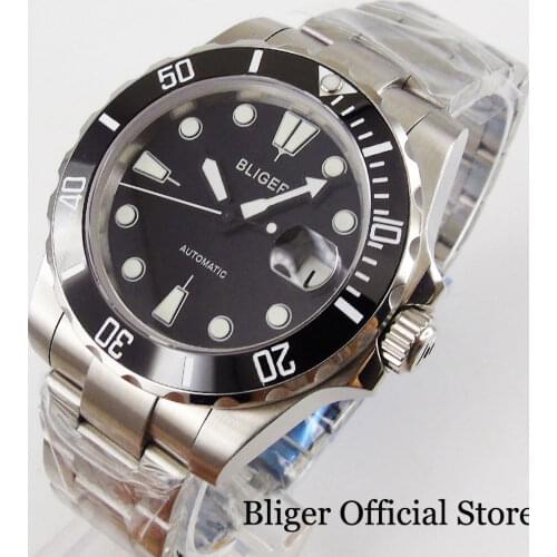 BLIGER Fashional 40mm Mechancial Men Watch Sapphire Glass MIYOTA Movement Black Dial Date Window