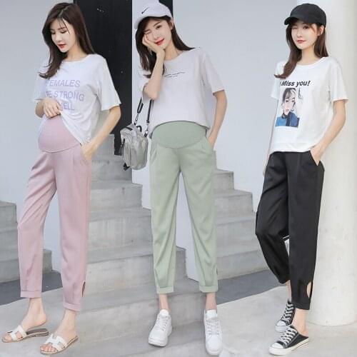Summer Fashion Maternity Pants 9/10 Length Thin Casual Belly Pants for Pregnant Women OL Formal Work Pregnancy Trousers