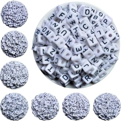50Pcs "A-Z" Alphabet Letter Cubic Beads White 10x10mm Baby Teether Necklace&Pacifier Clip Spacer Acrylic Letter Beads