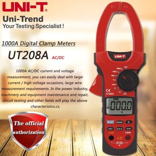 UNI-T UT208A AC DC 1000A Digital Clamp Meter Digital Ammeter Resistor / Capacitance / Frequency / Temperature / Diode Test
