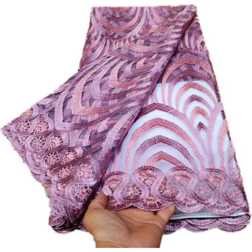 Purple High Quality African Nigerian Tulle Lace Fabric Swiss 100% Cotton Voile Lace Fabric Embroidered 5yards for Dress SP802-3