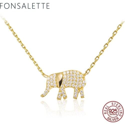 Fonsalette Lucky Elephant Pendant Necklace 925 Sterling Silver Lovely Animal Jewelry for Women Christmas Gift zk40
