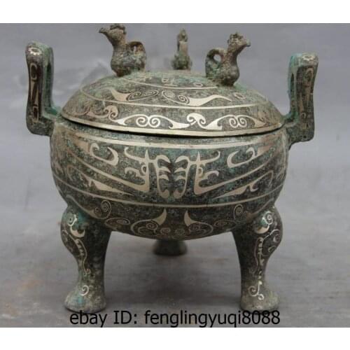 China Pure Bronze Silver-Gilt Royal Pot kettle Incense Burner Censer Ding Tripod