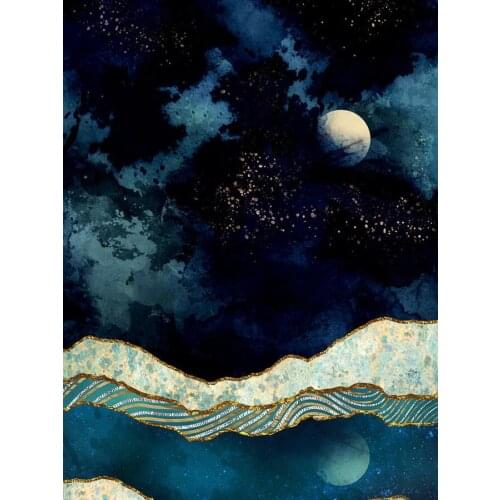 Classic Dark Blue Space Moon Poster Abstract Poster Nordic Canvas Print Wall Art Painting Modern Picture Living Room Decoration