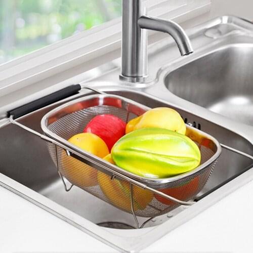 Stainless Steel Kitchen Sink Drain Storage Basket Fruit Vegetable Drying Organization Container Dish Plates Bowls Washing Shelf