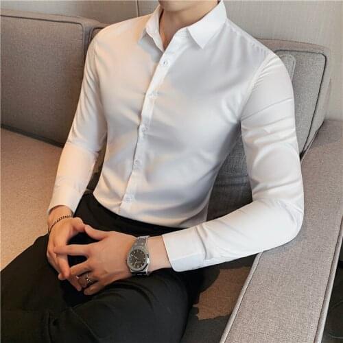 Mens Classic French Cuffs Solid Dress Shirt Covered Placket Formal Business Standard-fit Long Sleeve Office Work White Shirts