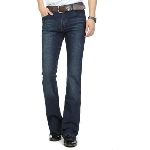 Free Shipping High Quality New Arrival Mens Jeans Slim Bell-bottom Boot Cut Pants Male Elastic Dark Blue Denim Flares Trousers
