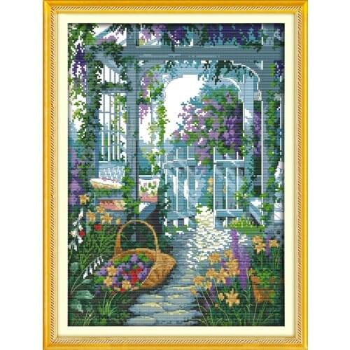 The Garden Gate Scenic Cotton Cross stitch kits Set 14CT 11CT Accurate Printed Embroidery DIY Handmade Needlework Home Decor