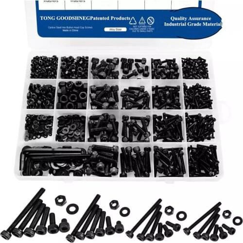 Carbon Steel Flat Round Cap Head Screws Bolts and Nuts Assortment Kit M2 M3 M4 M5 Hex Socket Household Woodworking Screw Set