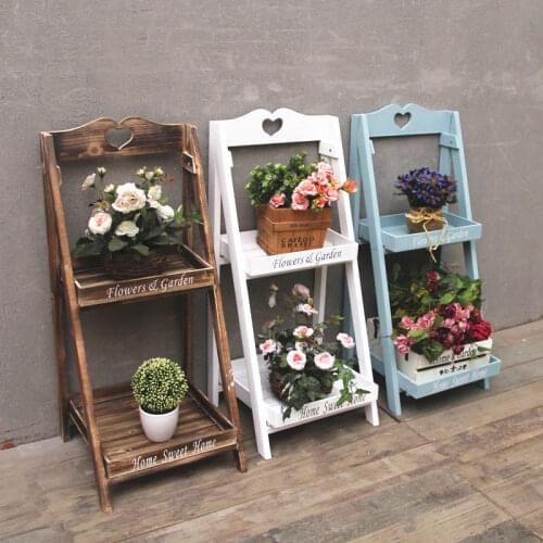 Small flower stand rural ladder balcony multi-layer solid wood living room flower shelf plant rack two-story succulent rack rack