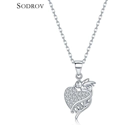 Authentic 925 sterling silver spring bird and love charm necklace ladies silver jewelry joyas de plata 925 N012