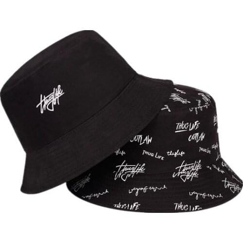 New Bucket Hat Women English Letters Double Side Cotton Reversible Sun Protection Cap Mens Panama Hat Fisherman Hats