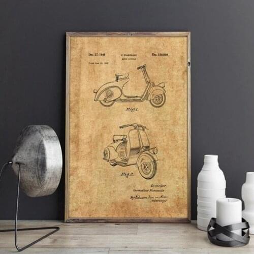 Vespa Scooter Motorcycle patent,1949 Motorbike artwork , wall art , poster, room decor, print,blueprint,wall Decorations