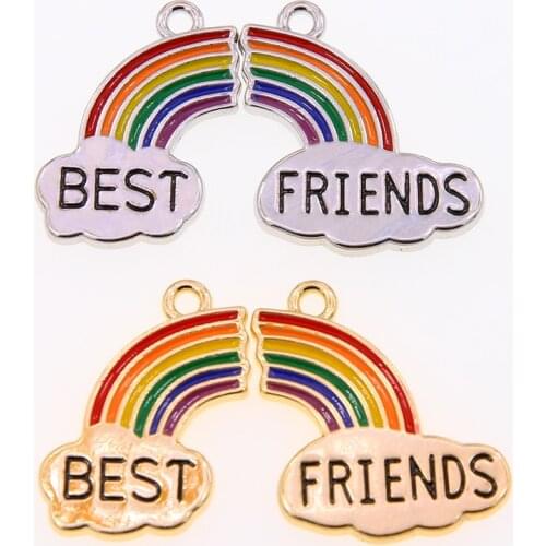 Popular 2pcs/set female rainbow friendship necklace accessories BFF fashion best friend stitching DIY pendant necklace wholesale