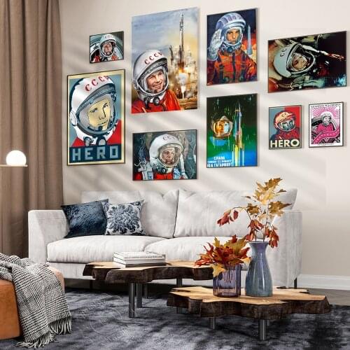 Space Heroes Yuri Retro Poster Wall Art Pictures Prints Outer Space Vintage Canvas Painting for Bedroom Living Room Home Decor