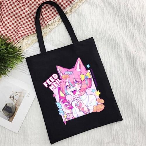 Cute Feed Me Women Print Reusable Shopping Canvas Bag Girl Tote Eco Harajuku Shopper Shoulder Bags,Drop Ship