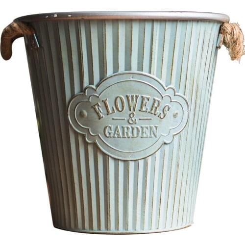 Retro blue iron flower pot shop decoration dried European French Korean floor barrel