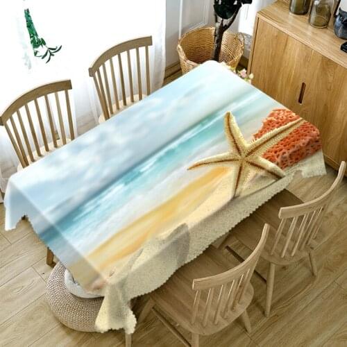 Thicken Cotton Tablecloth 3D Beautiful Beach View Conch Shell Pattern Rectangular/Round Table Cloth for Wedding Picnic Party