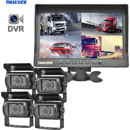SMALUCK AHD 10.1" 4 Split QUAD IPS HD Backup Monitor IR AHD Rear View Car LED Camera Waterproof with DVR Video Recording
