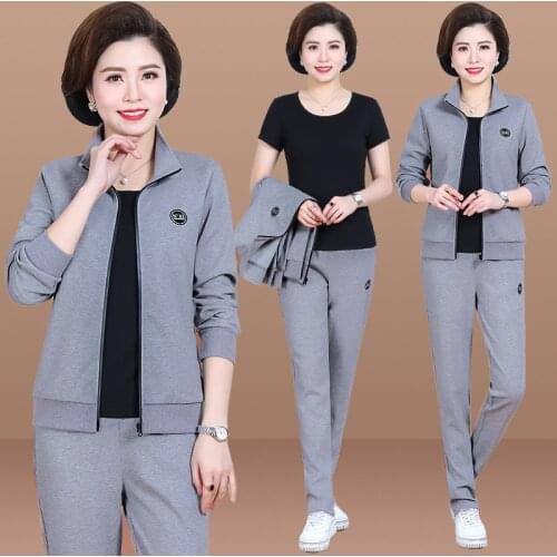 Leisure Sporting suit female Autumn winter cotton three-piece Large size Middle age clothing tracksuit for women top and pants