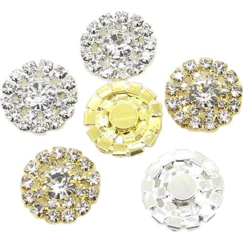 Rhinestones Metal Button For Clothing 20mm 10Pcs/Lot Sewing Handwork Wedding Ribbon Two Color Decoration