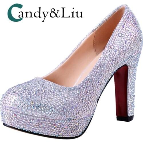 Crystal Wedding Shoes Super High Heel Round Toe with Platform Women Pumps Slip-on for Party Banquet Evening Dress Handmade