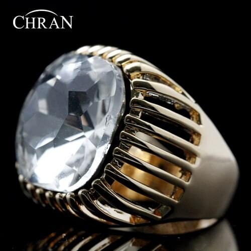 Chran Unique Luxury Square Stone Wide Rings Fashion Gold Color Crystal Promised Wedding Rings for Women