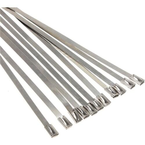 Top quality 10Pcs 17.7" Stainless Steel Locking Cable Ties For Exhaust Pipe Header Wrap Tape Silver