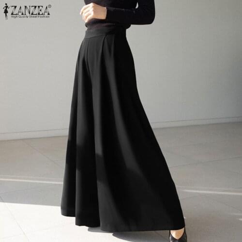 ZANZEA Pants Femme Vintage Casual Zipper Turnip Autumn Polyester Pantalon Loose Solid Color Palazzo Long Trousers Office Wear