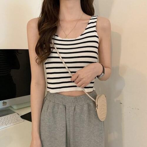 Women Tanks Tops 2021 Camisole Womens Striped Knitted Top Summer Vest Camis Crop Top For Women