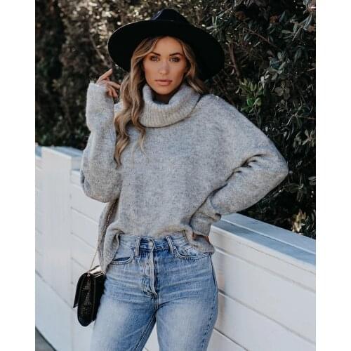 Womens Turtleneck Knitted Sweater Pure Color Casual Loose Plus Size Warm Womens Sweater Autumn And Winter Women Clothing 2021