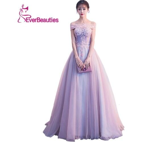 Evening Dress Banquet Elegant Bride Boat Neck with Appliques Long Prom Formal Gown Robe De Soiree