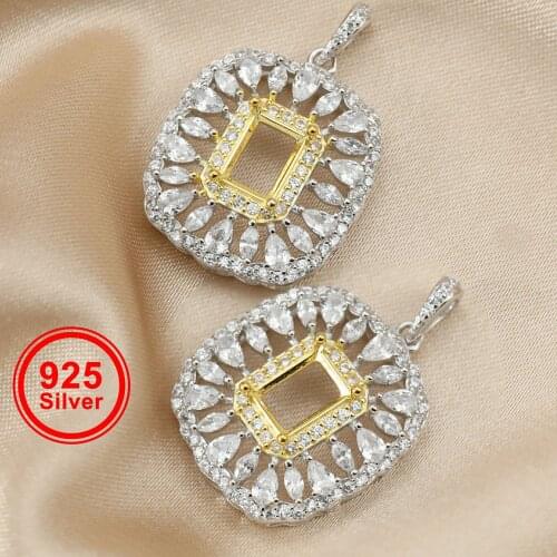1Pcs 5x7MM Rectangle Prong Pendant Settings Vintage Style Gold Plated Solid 925 Sterling Silver Charm Bezel Tray DIY 1431050