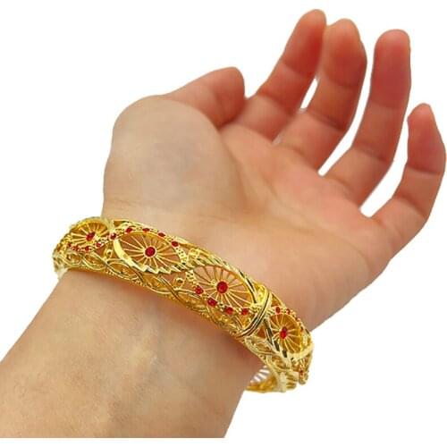 1pcs Arabic Women Dubai Bracelets Bangles for Ladies with Charm Ethiopian African Gold Copper Bracelets&Bangles Indian Bridal