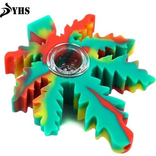 1 pcs Smoking Silicone Pipes 102 mm Mini Leaf Hand Pipe Unbreakable Tobacco Hand Pipes with Glass Bowl Pipe