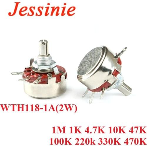 WTH118 2W 1A Potentiometer 1K 4.7K 47K 10K 100K 220K 330K 470K 1M Ω WTH118-2W Round Shaft Carbon Rotary Taper Potentiometers