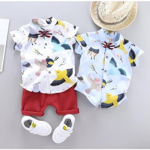 2020 Summer Boys Fashion Clothes Set Short Sleeve T-shirt Strap Shorts 2-piece Set Bow Tie Kids Set