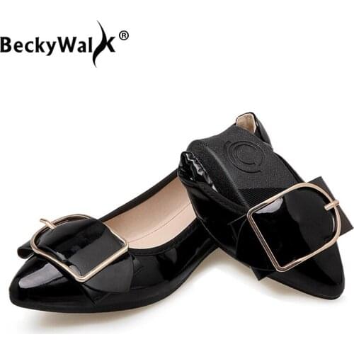 2021 Fashion Buckle Ladies Shoes Flat Shoes Woman Pointed Toe Slip On Zapatos Mujer Portable Fold Up Women Ballet Flats WSH2517