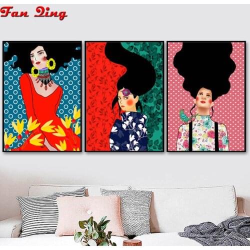 3pc 5d Diamond Painting Nordic abstract fashion girl Diamond Embroidery Full Drill Square Picture Of Rhinestones Home Decoration