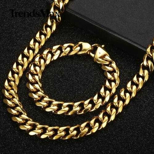316L Stainless Steel Mens Bracelet Necklace Set Heavy Link Chain Bracelet Necklace Set for Men Jewelry Set HHS64