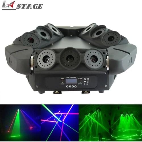 Free Shipping 3x3 RGB/Green Laser Stage Lights 9 Eyes Laser Moving Head Beam Spider LED Disco Bar Lights