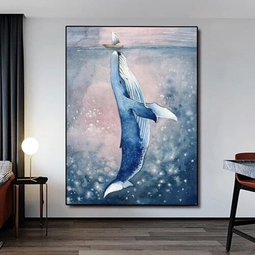 Big Whale with Little Ship Canvas Paintings Posters and Prints Quadros Wall Art Picture for Living Room Wall Decoration Cuadros