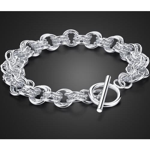 Fashion Mens 100% 925 Sterling Silver Bracelet Unique TO Clasp Design 10 MM 8-inch Chain Bangle Women Charm Jewelry