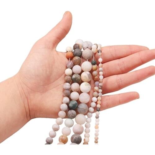 Natural Stone Beads Frosted Bamboo Leaf Carnelian Agates Round Loose Spacer Beads For Jewelry Making Bracelet 1Strand 4 6 8 10mm