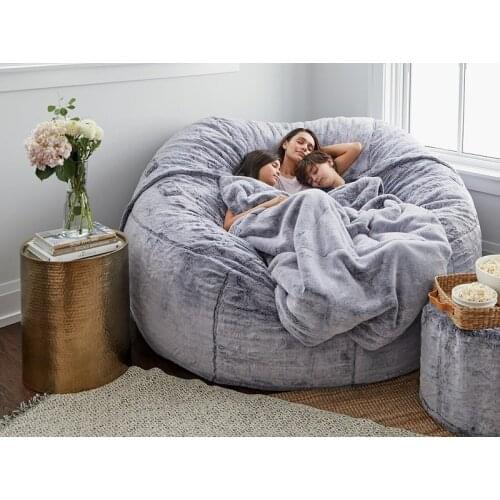 Dropshipping 6Ft Bean Bag Chair Cover With Furry Fur Cover Big Size Sofa and Giant Lounger Furniture