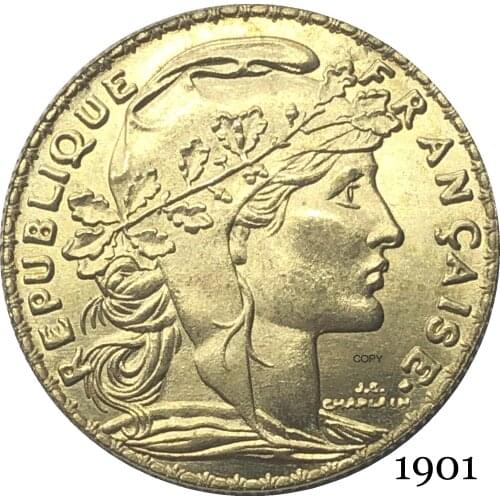 France Third Republic 1901 20 Francs Gold Copy Coin Brass Metal Liberte Replica Production Coins