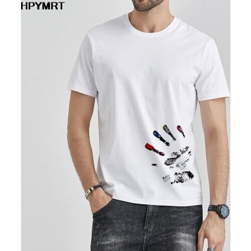 New Summer Men T-Shirts palm Print Hipster Oversized T shirt Funny Graphic Tee Shirts White Tops Short sleeve Man Tshirt Clothes