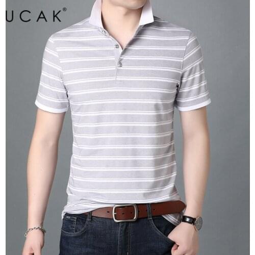 UCAK Brand Streetwear Striped Short Sleeve T-Shirts Men Clothing Summer New Arrivals Turn-Down Collar Casual T Shirt Homme U5429