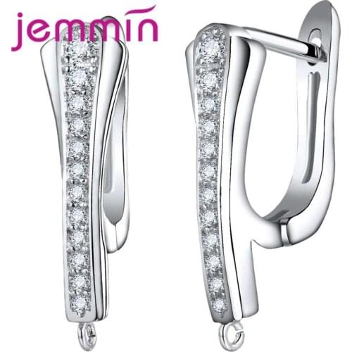 Geometric Letter U Shape Hoop Earrings Paved White Rhinestone Pure 925 Sterling Silver Jewelry Findings for Women 10PCS